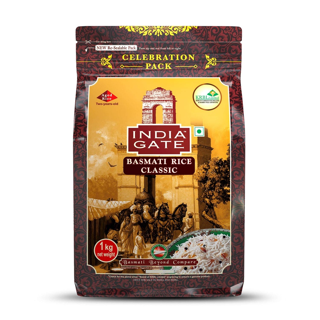 India Gate Basmati Rice Pouch, Classic, 1kg