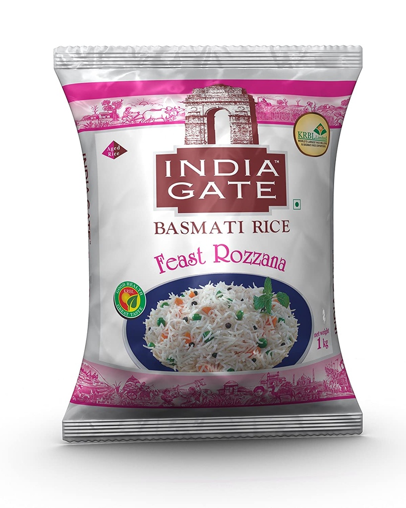 India Gate Basmati Rice Pouch, Feast Rozzana, 1kg